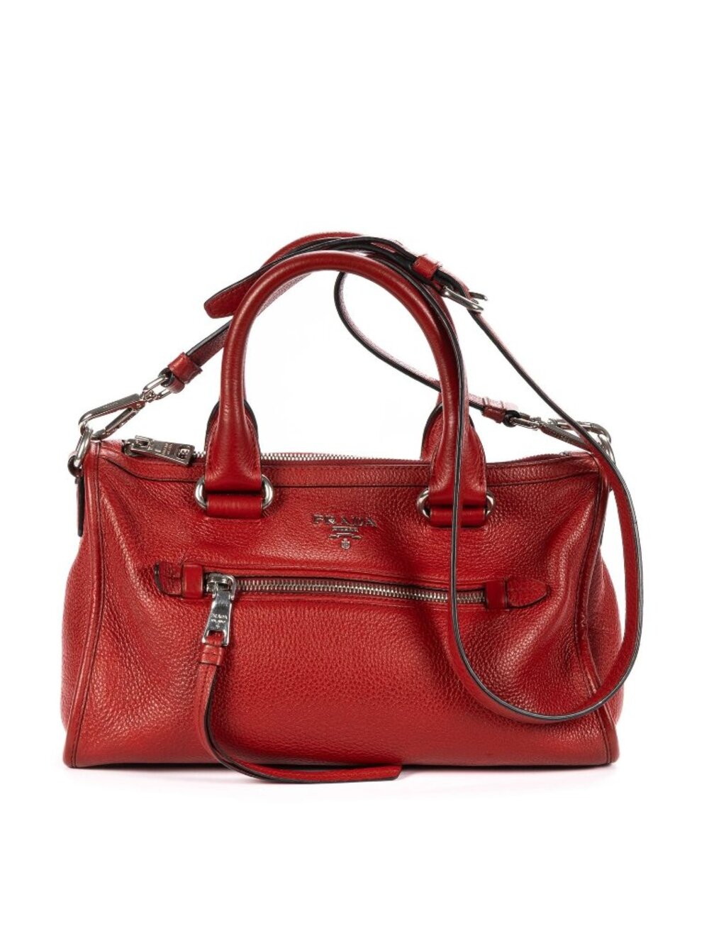 Prada Small Bauletto Boston Red Vitello Phoenix Shoulder Bag